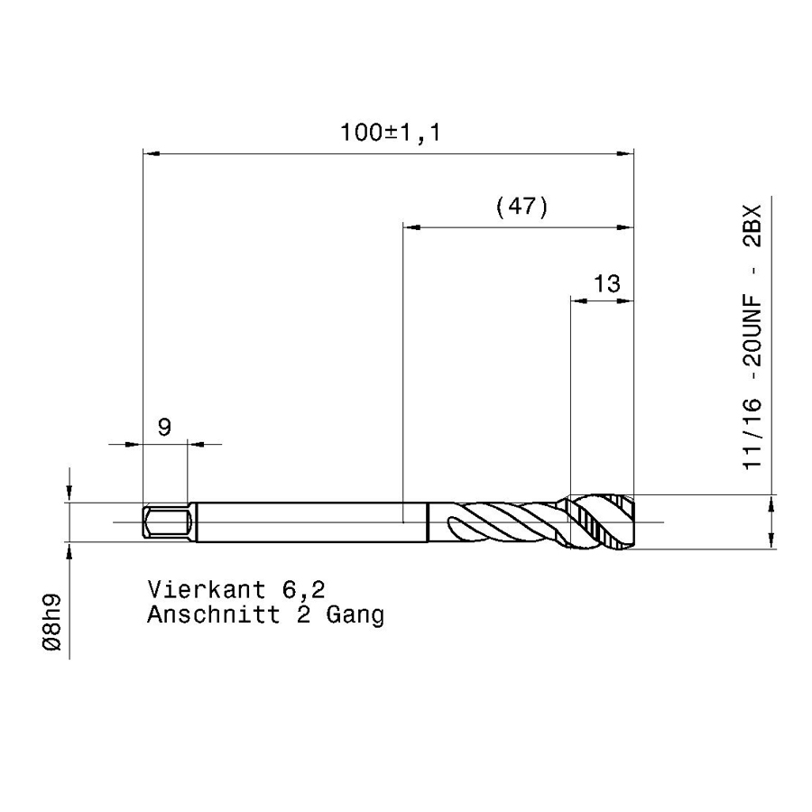 392 11.113 7/16 - 20 схема метчика дюймового UNF с размерами