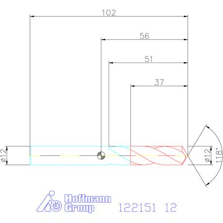 122151 12,0 схема твердосплавного сверла с размерами