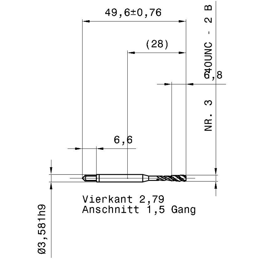 3977 2.845 4 - 40 схема метчика дюймового UNС с размерами