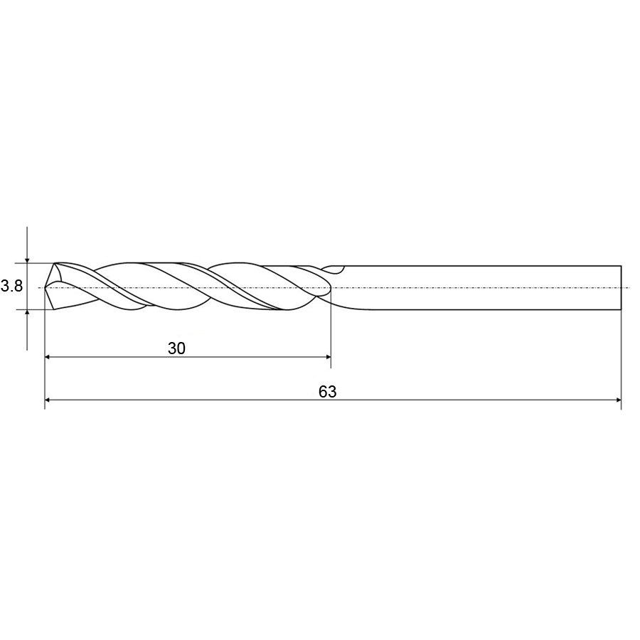 Фото 2: 3,8х30х63 ц/х цельное сверло ВК8 TiN Sekira