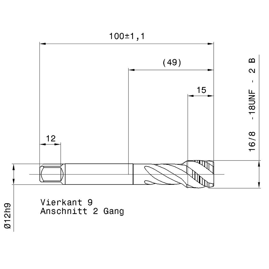 5728 15.875 5/8 - 18 схема метчика дюймового UNF с размерами