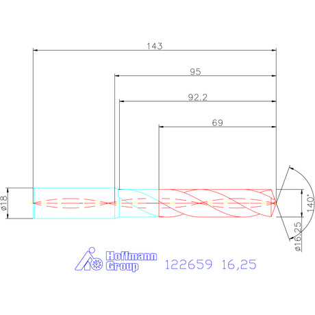 122659 16,25 схема твердосплавного сверла с размерами