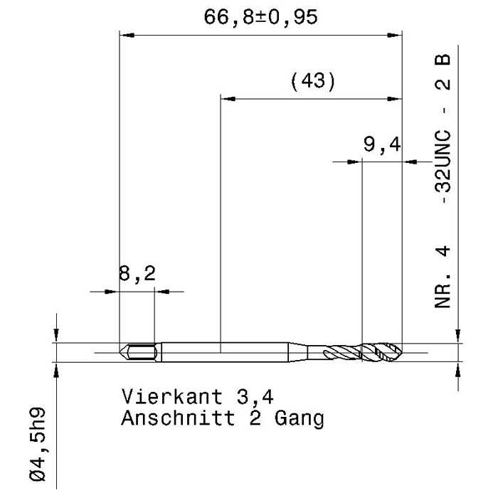 5726 4.166 8 - 32 схема метчика дюймового UNС с размерами
