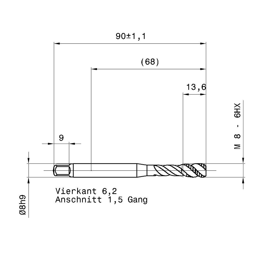 4630 8.000 m8 схема метчика машинного m с размерами