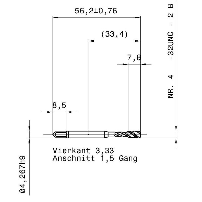 3977 4.166 8 - 32 схема метчика дюймового UNС с размерами