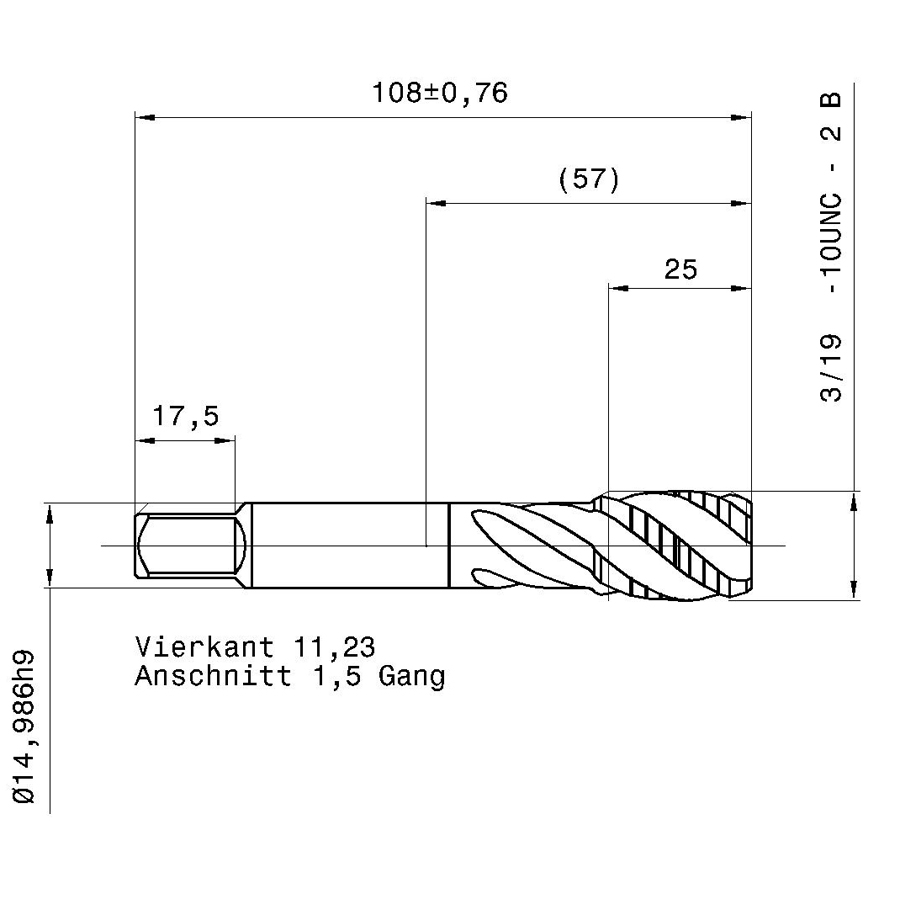 3977 19.050 3/4 - 10 схема метчика дюймового UNС с размерами
