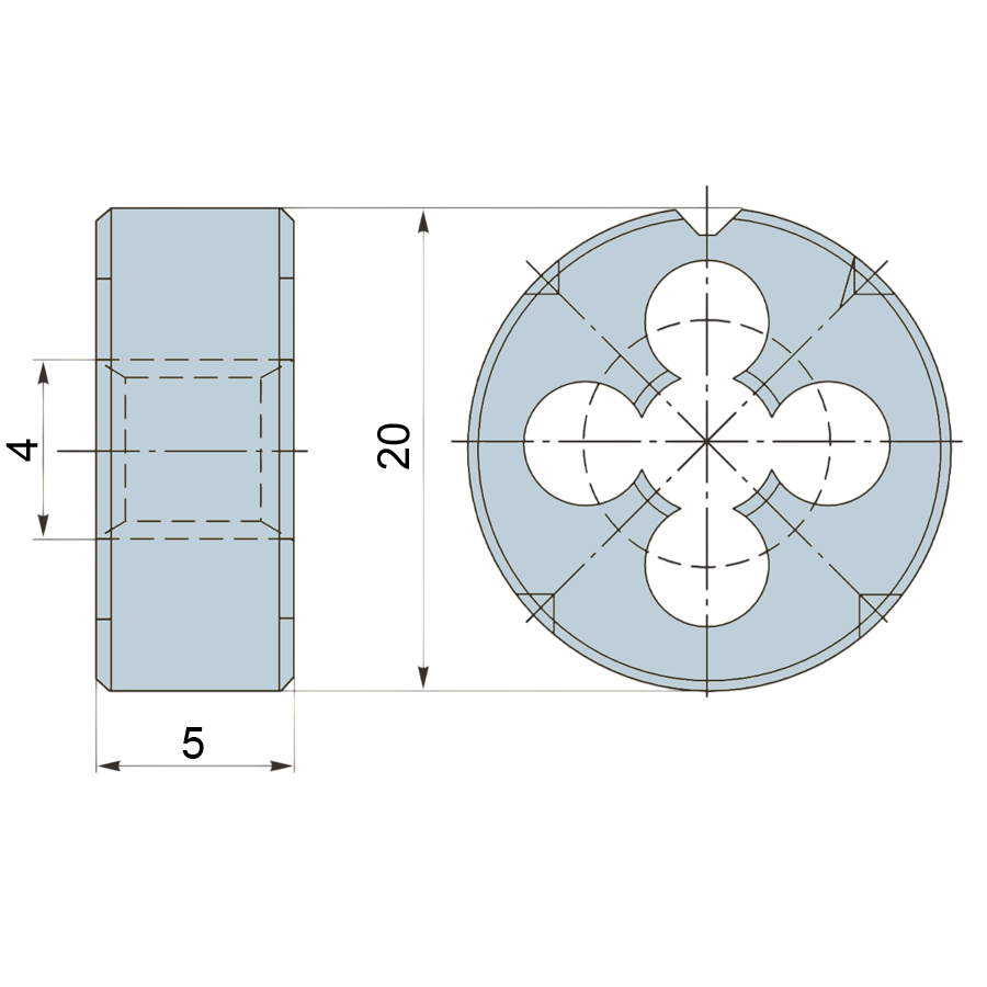 Фото 2: М4,0х0,7 P6M5K5/M35 ГОСТ 9740-71 плашка с кобальтом (ZE) Qtool