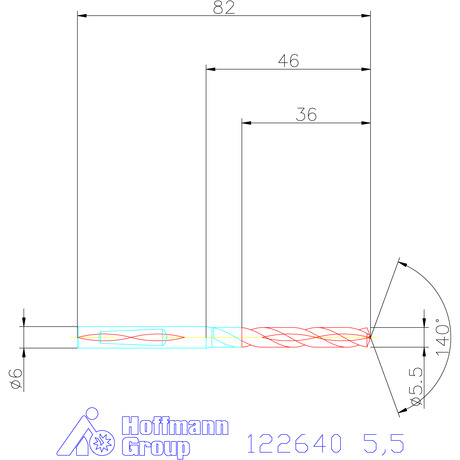 122640 5,5 схема твердосплавного сверла с размерами