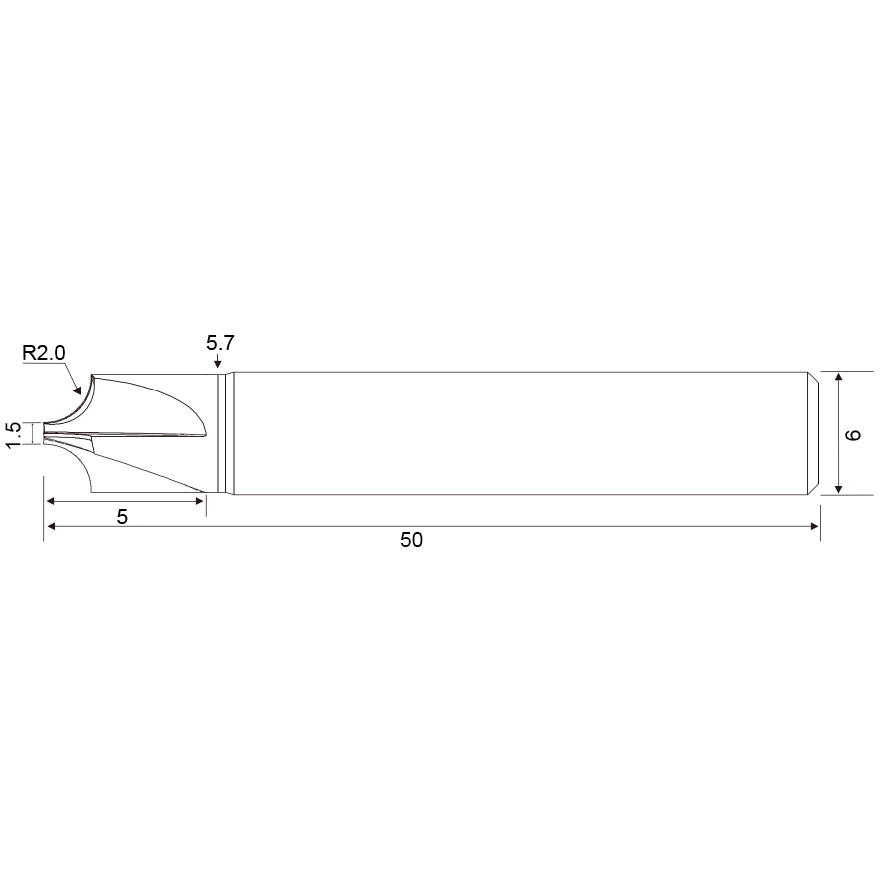 Фото 2: D1.5хL50 R=2.0 4F TiSiN фреза галтельная IRR-R2.0 Geefun