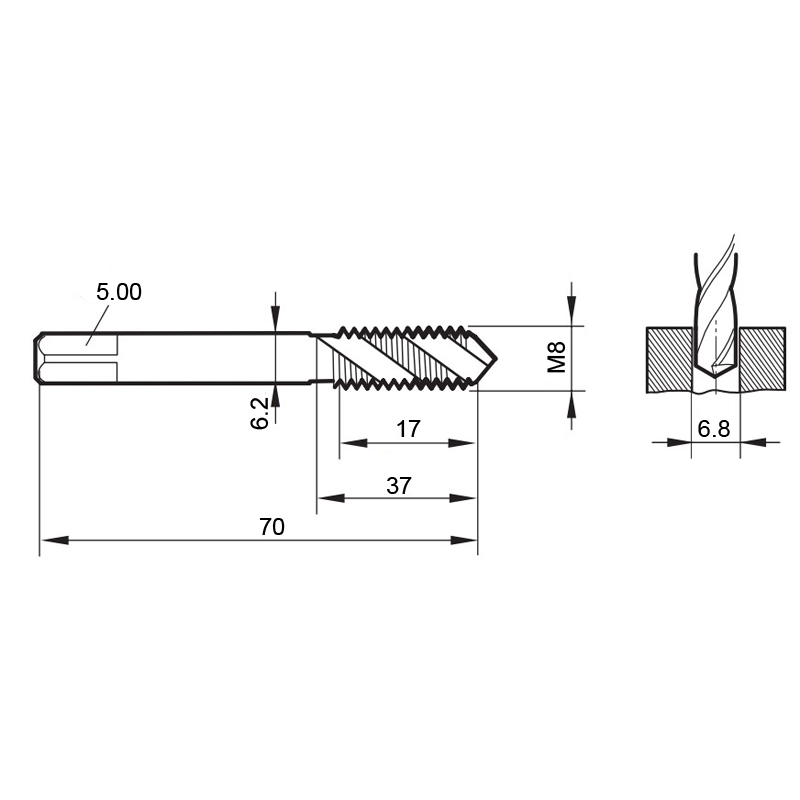 4466 8.000 m8 схема метчика машинного m с размерами