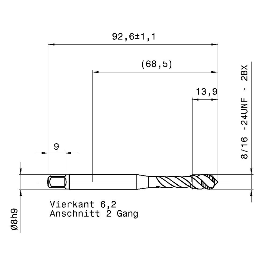 392 7.938 5/16 - 24 схема метчика дюймового UNF с размерами