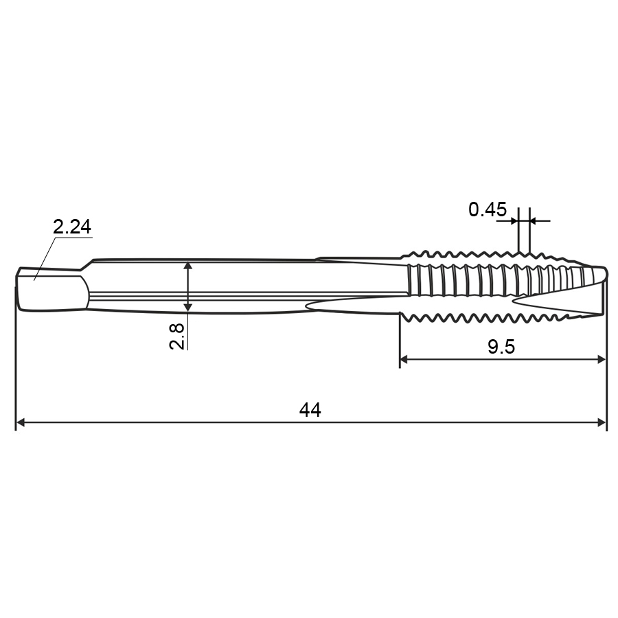 Фото 2: Метчик м/р 2,5х0,45 кл.2 HSS-V inox TiN скв. ZUMO, арт: V302020202025000