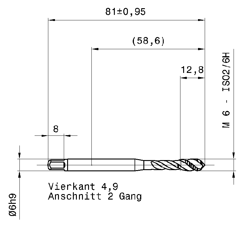 Фото 2: Метчик машинный M6x1 59 6.000