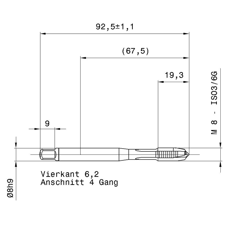 5719 8.000 m8 схема метчика машинного m с размерами