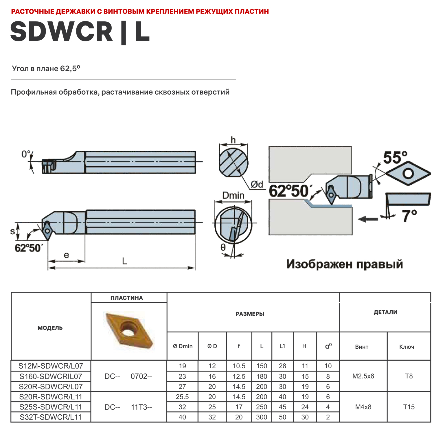 Фото 3: S20R-SDWCR11 DKR державка для внутреннего точения DESKAR