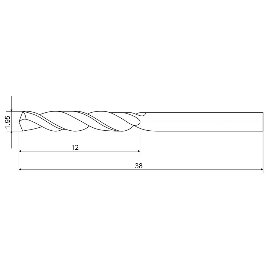 Фото 2: 1,95х12х38 ц/х цельное кор.сер. сверло ВК8 TiN Sekira