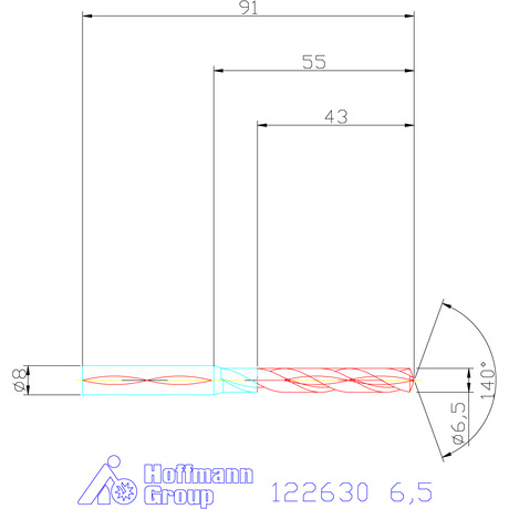 122630 6,5 схема твердосплавного сверла с размерами