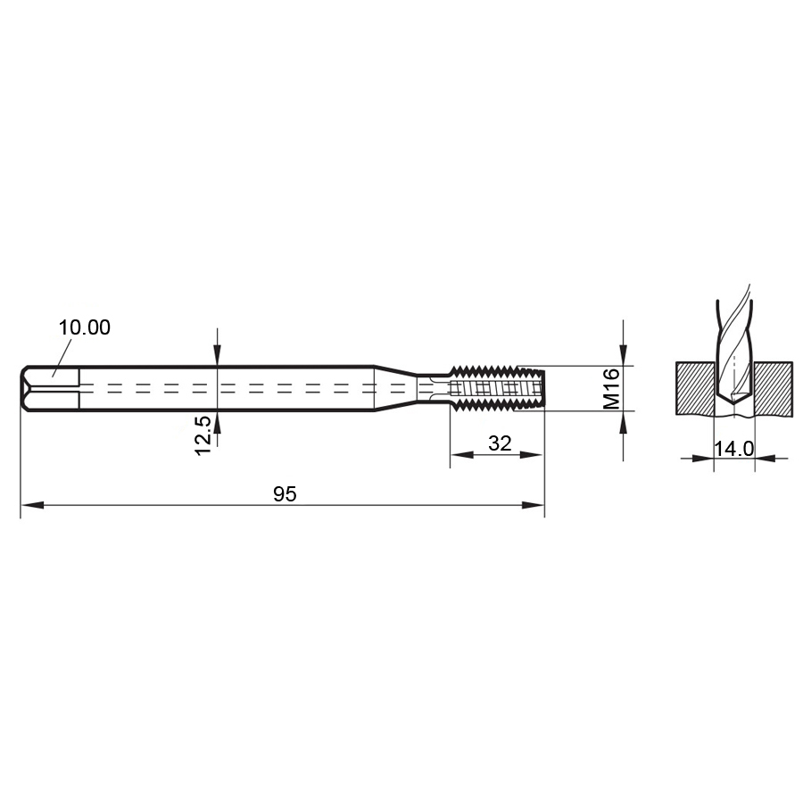 4448 16.000 m16 схема с размерами метчик машинный m