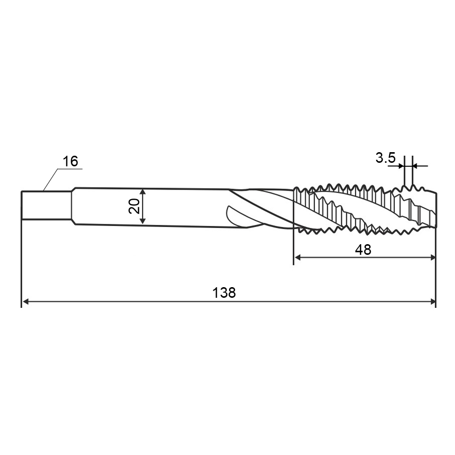 Фото 2: Метчик м/р 30,0х3,5 кл.2 HSS-V TiN винт. гл. ZUMO, арт: V301010302300000