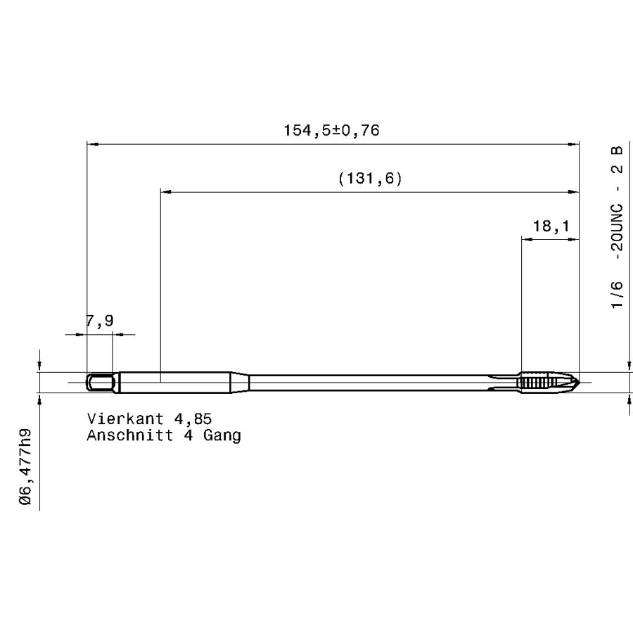 4285 6.350 1/4 - 20 схема метчика дюймового UNF с размерами