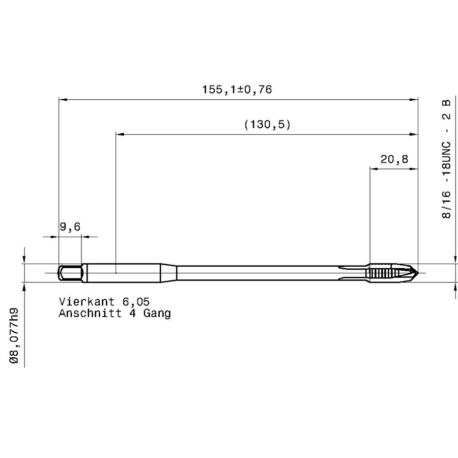 4285 7.938 5/16 - 18 схема метчика дюймового UNС с размерами