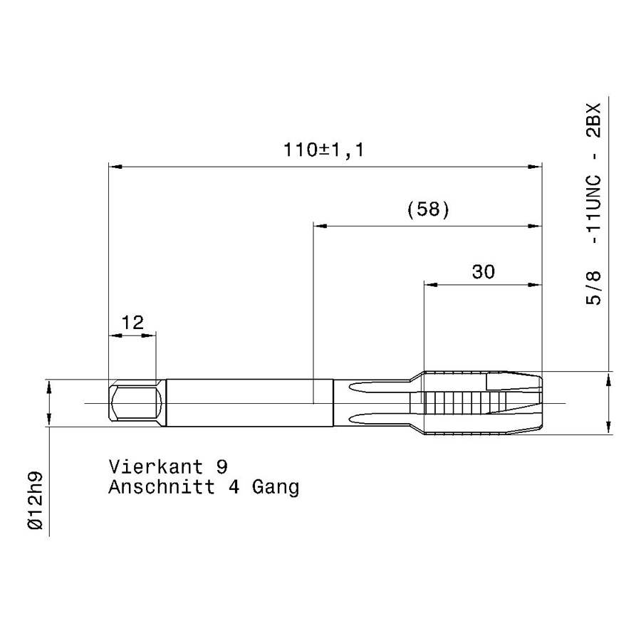 4642 15.875 5/8 - 11 схема метчика дюймового UNС с размерами