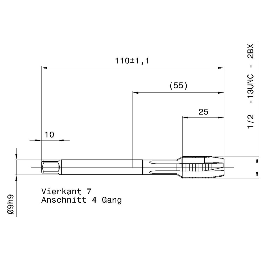4642 12.700 1/2 - 13 схема метчика дюймового UNС с размерами