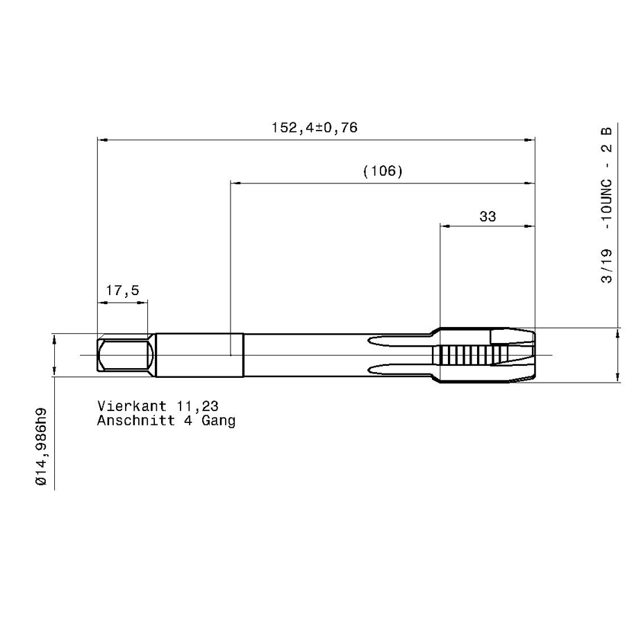 4285 19.050 3/4 - 10 схема метчика дюймового UNС с размерами