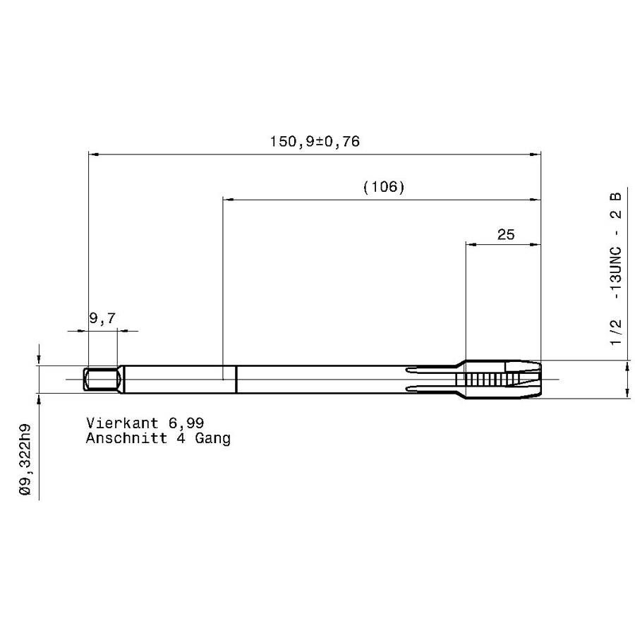 4285 12.700 1/2 - 13 схема метчика дюймового UNС с размерами