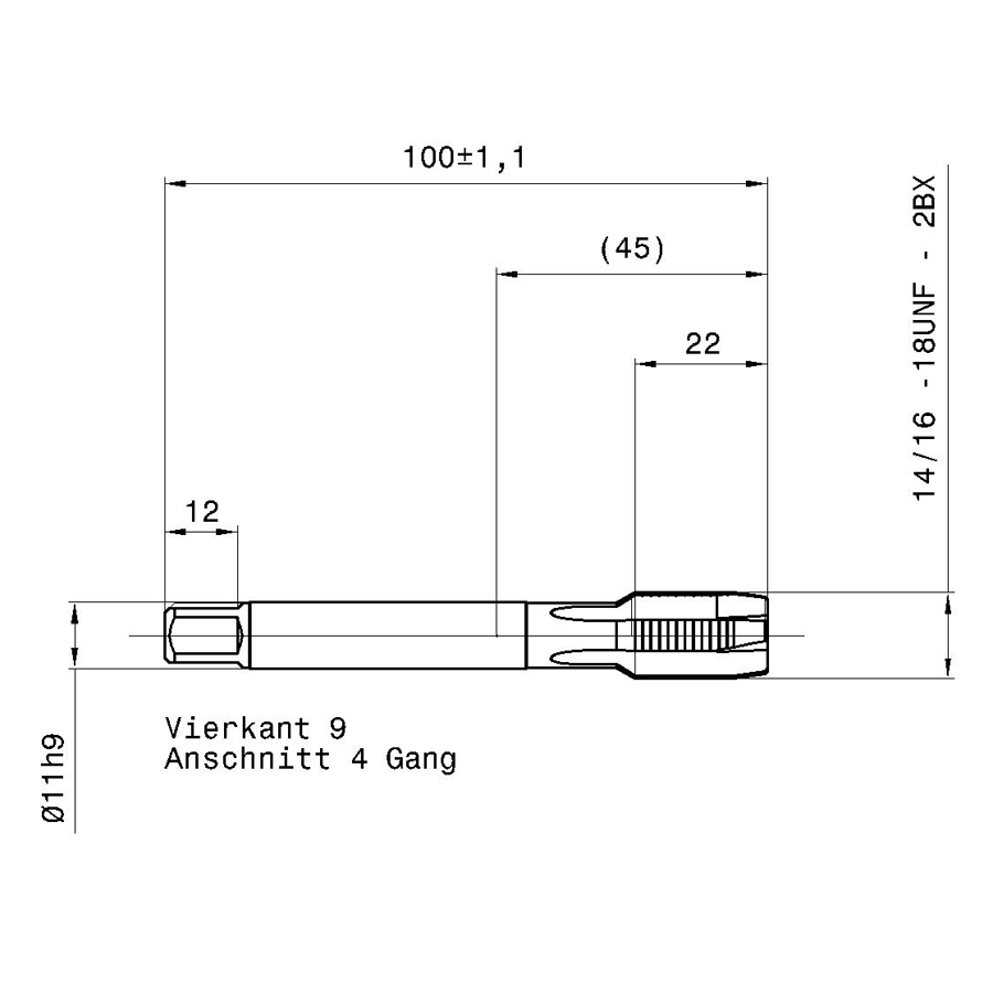 4643 14.288 9/16 - 18 схема метчика дюймового UNF с размерами