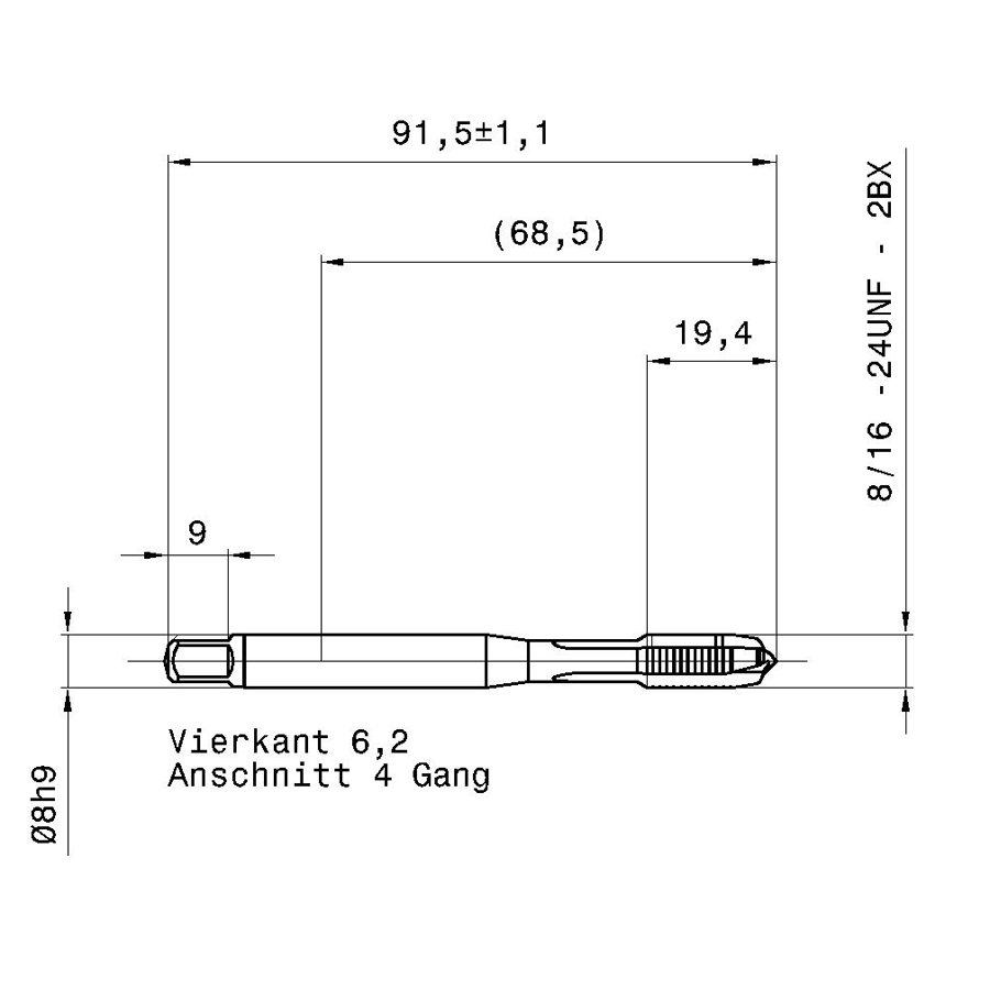 4643 7.938 5/16 - 24 схема метчика дюймового UNF с размерами
