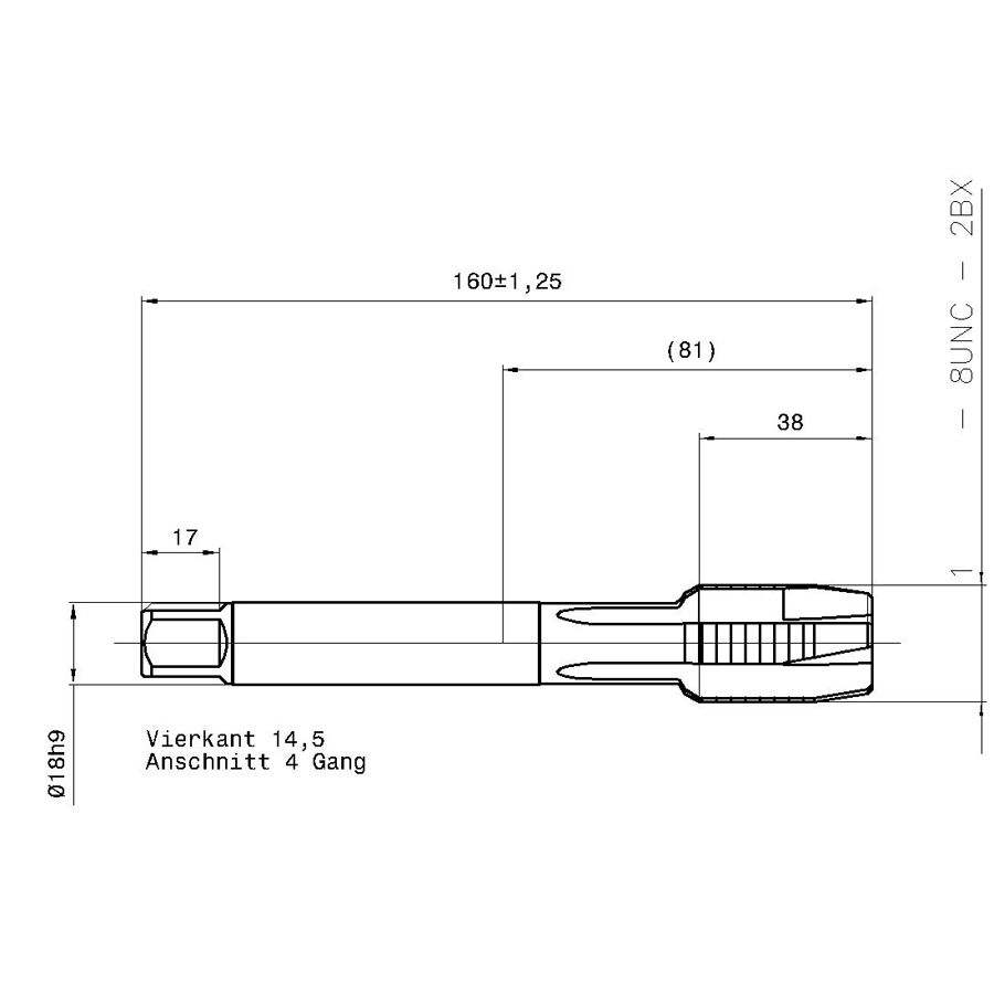 4642 25.400 1 - 8 схема метчика дюймового UNС с размерами