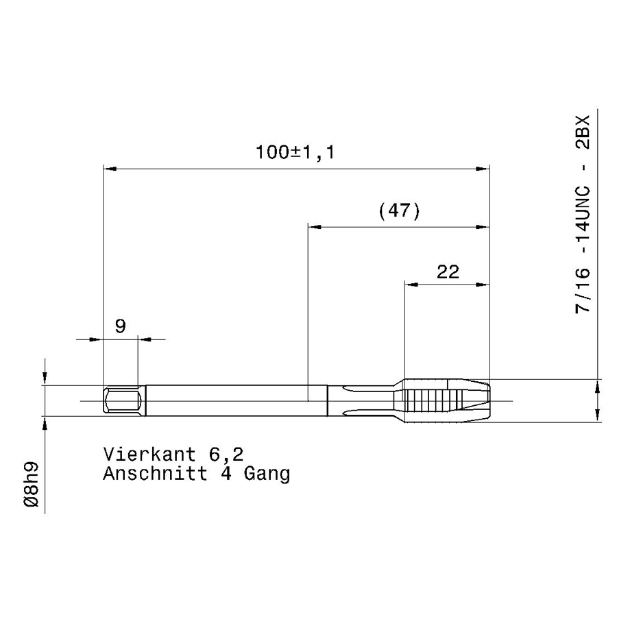 4642 11.113 7/16 - 14 схема метчика дюймового UNС с размерами