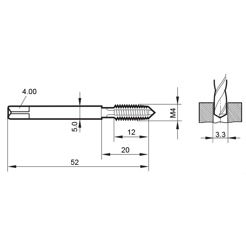 4470 4.000 m4 схема метчика машинного m с размерами
