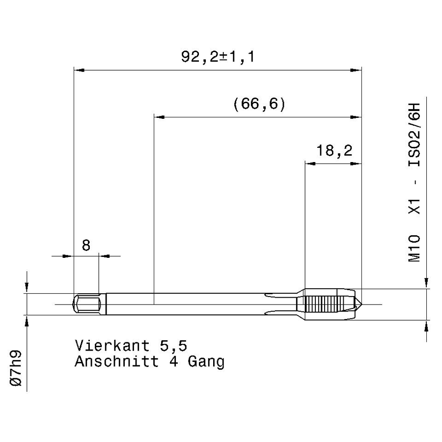 5723 10.005 m10 x 1 схема метчика машинного m с размерами