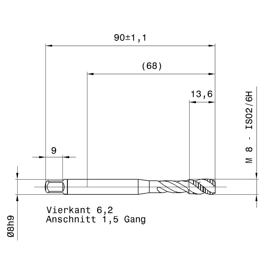 5721 8.000 m8 схема метчика машинного m с размерами