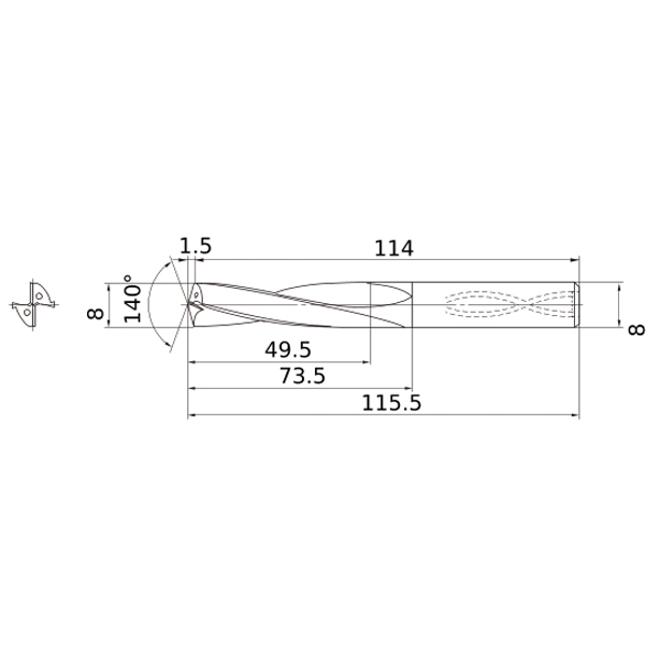 Фото 2: MAS0800LB HTi10 сверло твердосплавное под СОЖ