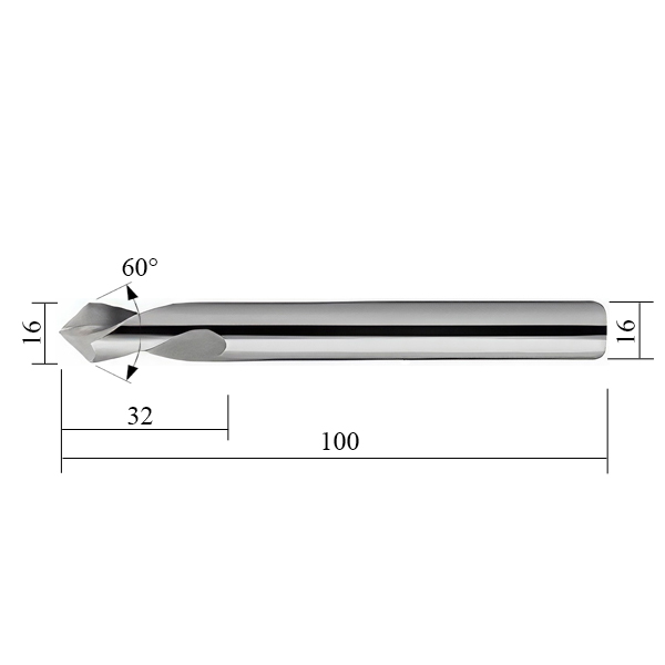 Фото 2: 16x32x16x100 60° VHM LBC1632161D-60 сверло центровочное твердосплавное