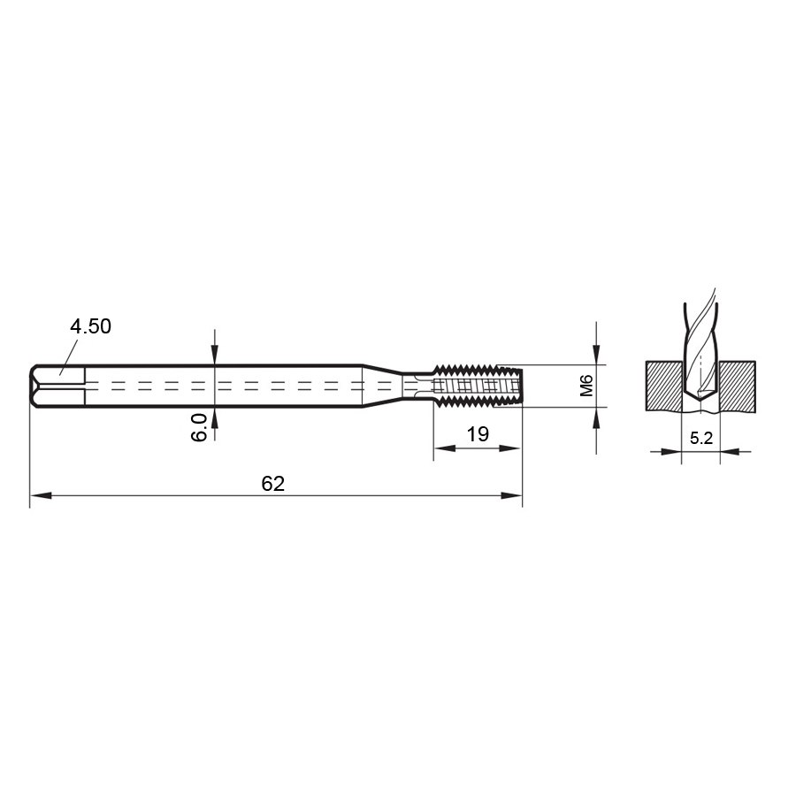 4472 6.004 m6х0,75 схема метчика машинного m с размерами