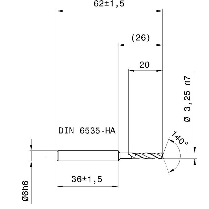 5514-3,250 схема твердосплавного сверла с размерами
