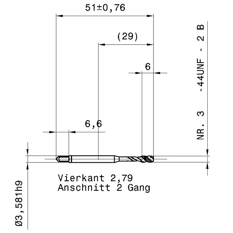 3935 6.350 1/4 - 28 схема метчика дюймового UNF с размерами