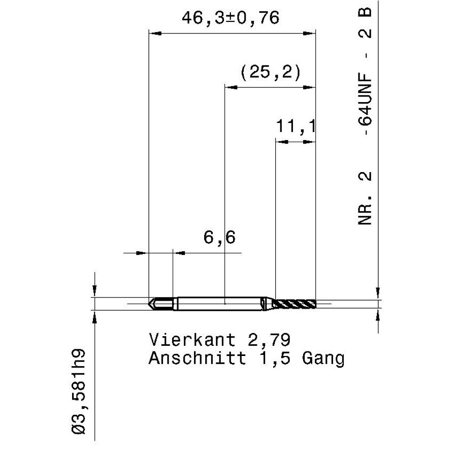 3978 2.184 2 - 64 схема метчика дюймового UNF с размерами