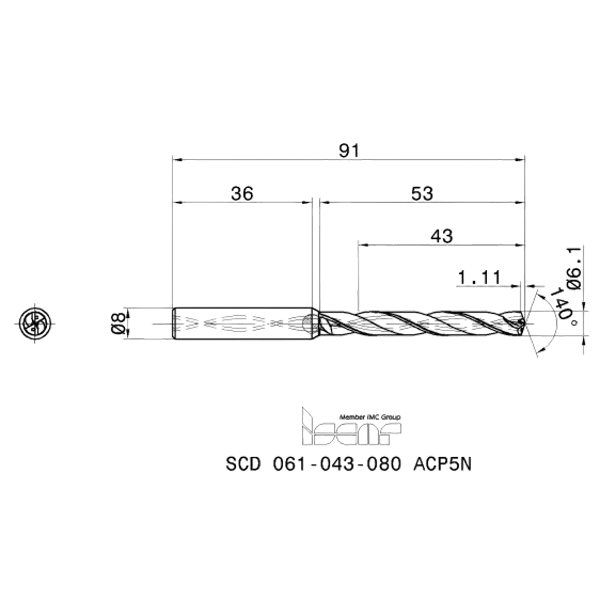 Фото 2: SCD 061-043-080 ACP5N cверло твердосплавное под СОЖ