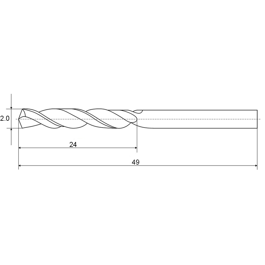 Фото 2: 2,0х24х49 ц/х цельное кор.сер. сверло ВК8 TiN Sekira