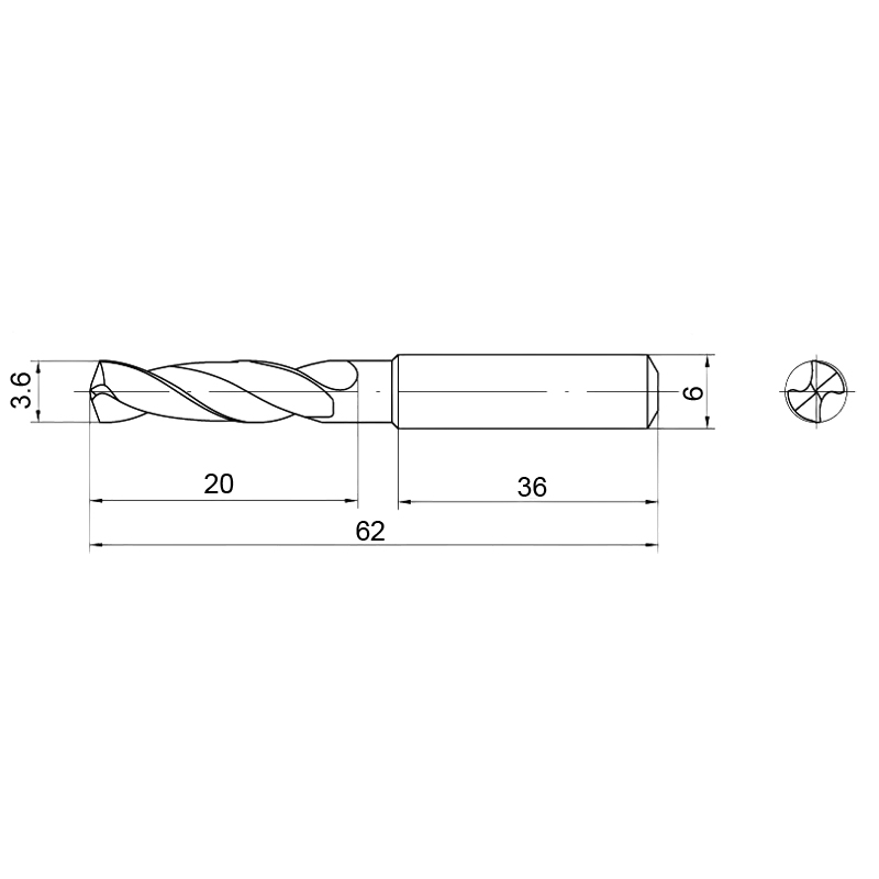 Фото 2: 3.6мм твердосплавное 3D без подвода СОЖ. SP-X800030360 VHM cверло (z)