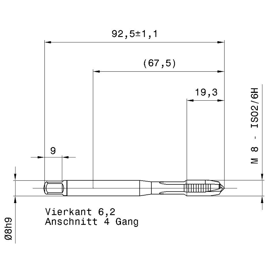5557 8.000 m8 схема метчика машинного m с размерами