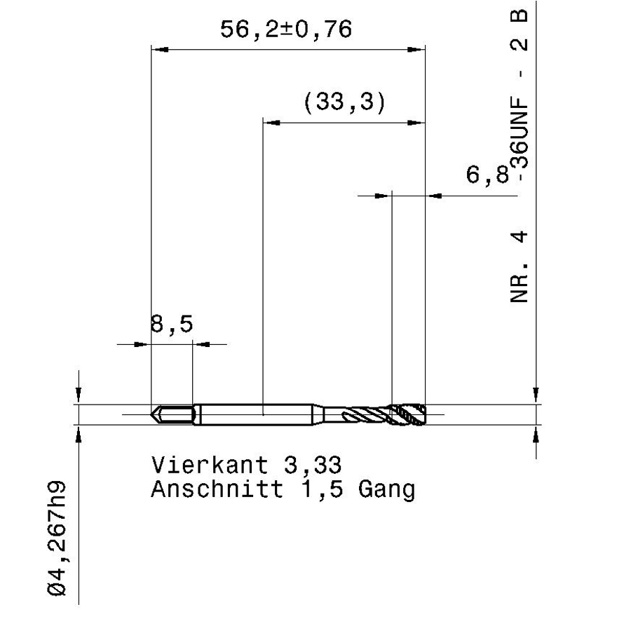3978 4.166 8 - 36 схема метчика дюймового UNF с размерами