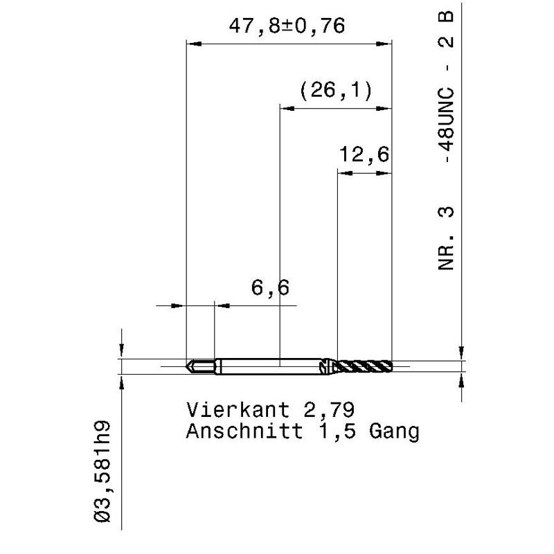 3977 2.515 3 - 48 схема метчика дюймового UNС с размерами
