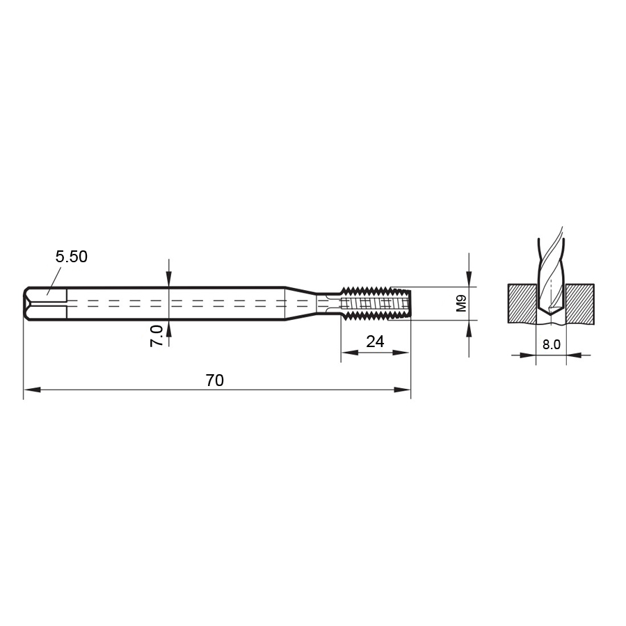 4472 9.005 m9х1 схема метчика машинного m с размерами