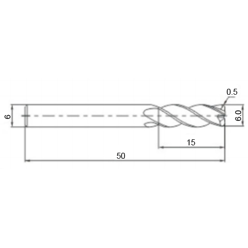 Фото 2: 6.0х6х15х50 4F AlTiSiN R=0.5 фреза радиусная 68HRC H-4R Qtool